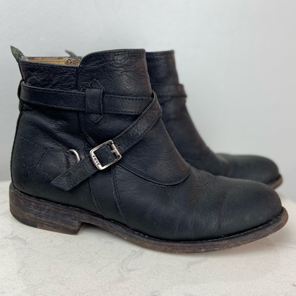 FRYE JAYDEN CROSS STRAP Black Leather Boots - Picture 1 of 16